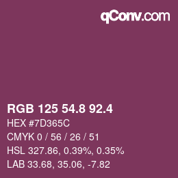 カラーコード: RGB 125 54.8 92.4 | qconv.com