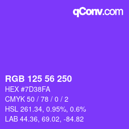 Color code: RGB 125 56 250 | qconv.com