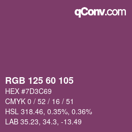 Color code: RGB 125 60 105 | qconv.com