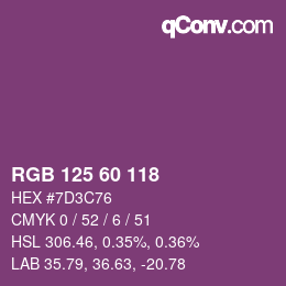 颜色代码: RGB 125 60 118 | qconv.com