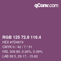 カラーコード: RGB 125 72.8 116.4 | qconv.com