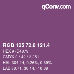 カラーコード: RGB 125 72.8 121.4 | qconv.com