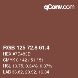 カラーコード: RGB 125 72.8 61.4 | qconv.com