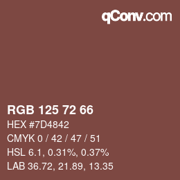 Color code: RGB 125 72 66 | qconv.com