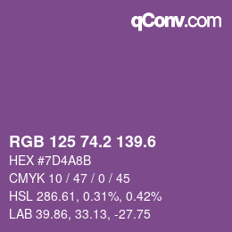 カラーコード: RGB 125 74.2 139.6 | qconv.com