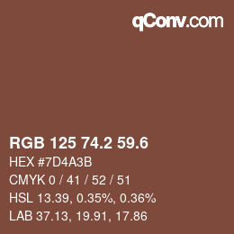 カラーコード: RGB 125 74.2 59.6 | qconv.com