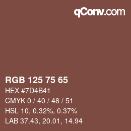 颜色代码: RGB 125 75 65 | qconv.com