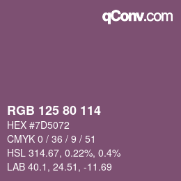 颜色代码: RGB 125 80 114 | qconv.com