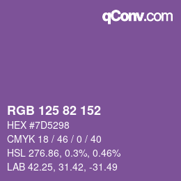 Color code: RGB 125 82 152 | qconv.com