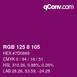 カラーコード: RGB 125 8 105 | qconv.com
