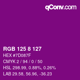 Color code: RGB 125 8 127 | qconv.com