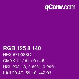 Color code: RGB 125 8 140 | qconv.com