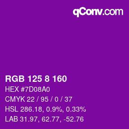 カラーコード: RGB 125 8 160 | qconv.com