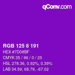 颜色代码: RGB 125 8 191 | qconv.com