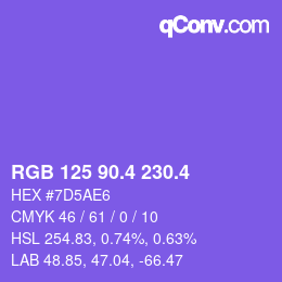 カラーコード: RGB 125 90.4 230.4 | qconv.com