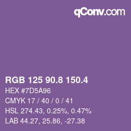 カラーコード: RGB 125 90.8 150.4 | qconv.com