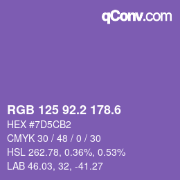 カラーコード: RGB 125 92.2 178.6 | qconv.com