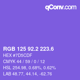 カラーコード: RGB 125 92.2 223.6 | qconv.com