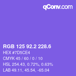 カラーコード: RGB 125 92.2 228.6 | qconv.com