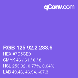 カラーコード: RGB 125 92.2 233.6 | qconv.com
