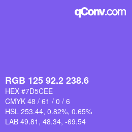 カラーコード: RGB 125 92.2 238.6 | qconv.com