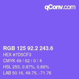 カラーコード: RGB 125 92.2 243.6 | qconv.com