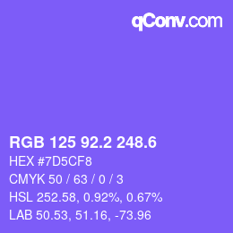 カラーコード: RGB 125 92.2 248.6 | qconv.com