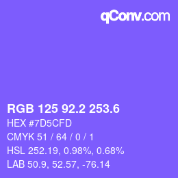 カラーコード: RGB 125 92.2 253.6 | qconv.com