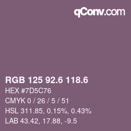 カラーコード: RGB 125 92.6 118.6 | qconv.com