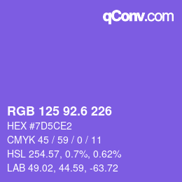 カラーコード: RGB 125 92.6 226 | qconv.com