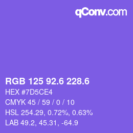カラーコード: RGB 125 92.6 228.6 | qconv.com