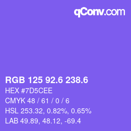 カラーコード: RGB 125 92.6 238.6 | qconv.com