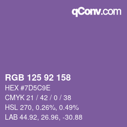 颜色代码: RGB 125 92 158 | qconv.com