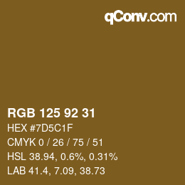 カラーコード: RGB 125 92 31 | qconv.com