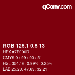 カラーコード: RGB 126.1 0.8 13 | qconv.com