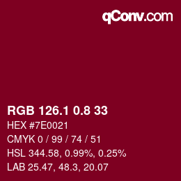 カラーコード: RGB 126.1 0.8 33 | qconv.com