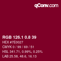 カラーコード: RGB 126.1 0.8 39 | qconv.com