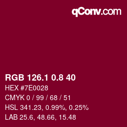 カラーコード: RGB 126.1 0.8 40 | qconv.com