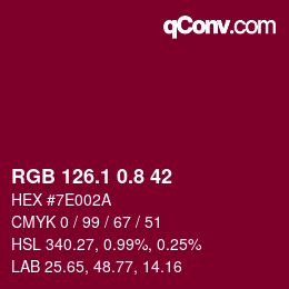 カラーコード: RGB 126.1 0.8 42 | qconv.com