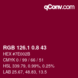 カラーコード: RGB 126.1 0.8 43 | qconv.com