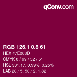 カラーコード: RGB 126.1 0.8 61 | qconv.com