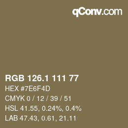 カラーコード: RGB 126.1 111 77 | qconv.com