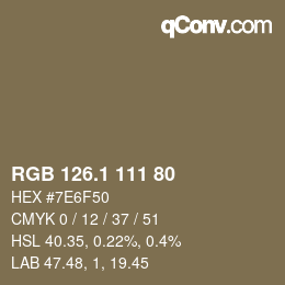 カラーコード: RGB 126.1 111 80 | qconv.com