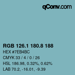 Color code: RGB 126.1 180.8 188 | qconv.com