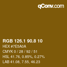 Color code: RGB 126.1 90.8 10 | qconv.com