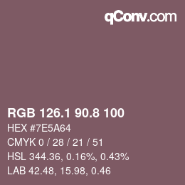 Color code: RGB 126.1 90.8 100 | qconv.com