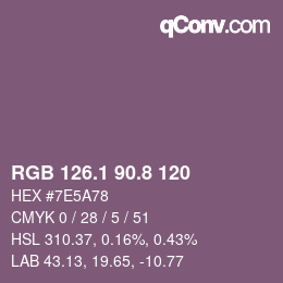 カラーコード: RGB 126.1 90.8 120 | qconv.com