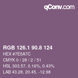 カラーコード: RGB 126.1 90.8 124 | qconv.com