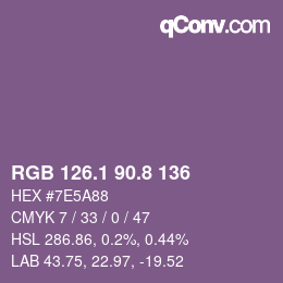 カラーコード: RGB 126.1 90.8 136 | qconv.com