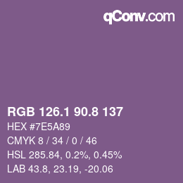 カラーコード: RGB 126.1 90.8 137 | qconv.com